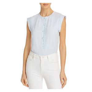 LA VIE BY REBECCA TAYLOR Womens Light Blue Jersey Button Cap Sleeve Top S